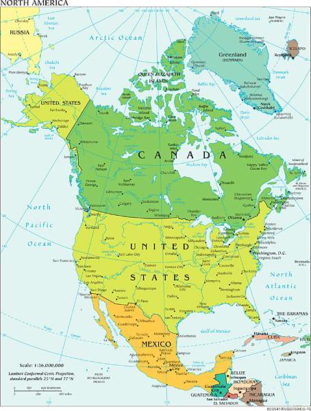 Severná amerika - politická mapa severnej ameriky