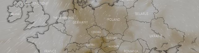 Európa koncentrácia prachu