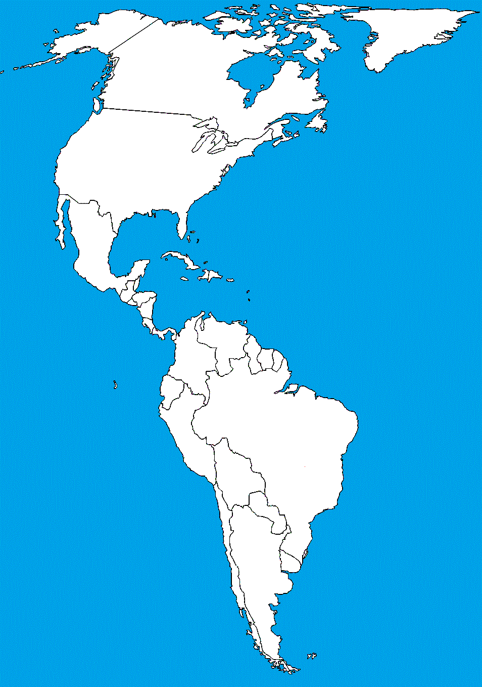 Amerika - slepá mapa Ameriky: severnej, strednej a južnej
