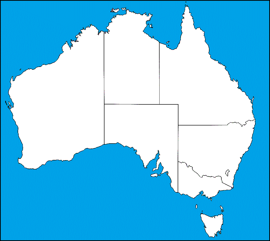 Austrália - slepá mapa Austrálie