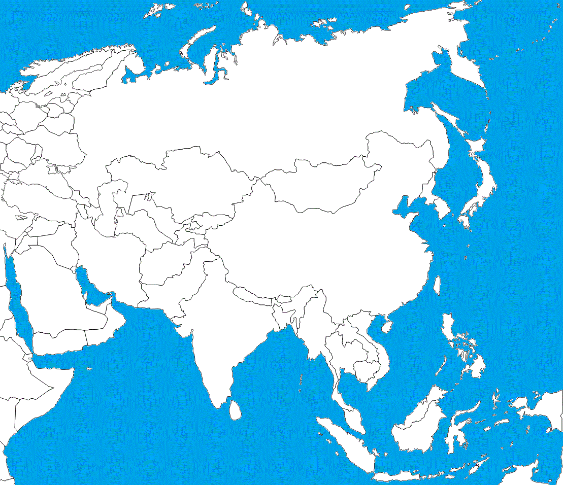 Ázia - slepá mapa Ázie