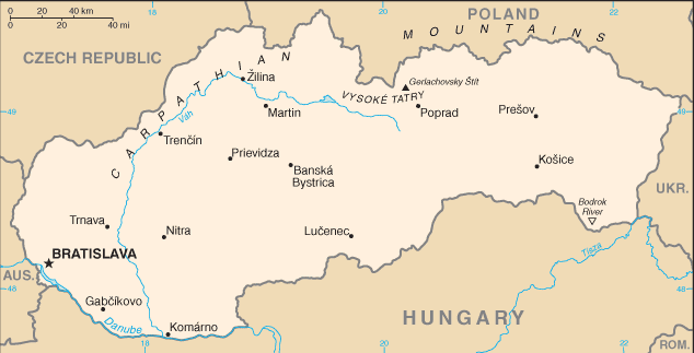 Slovensko - mapa Slovenska